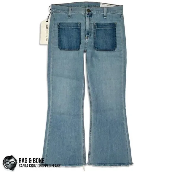 RAG & BONE SANTA CRUZ FLARE CROP JEANS IN PATCH VARICK WOMEN’S SIZE 28 RAW HEM - Picture 6 of 16